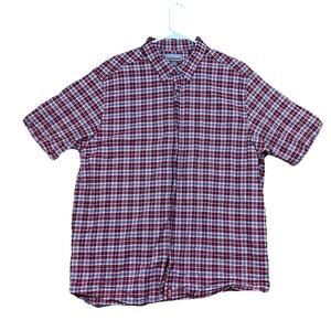 Vintage Quiksilver Plaid Button Up Shirt XL Red Blue Short Sleeve